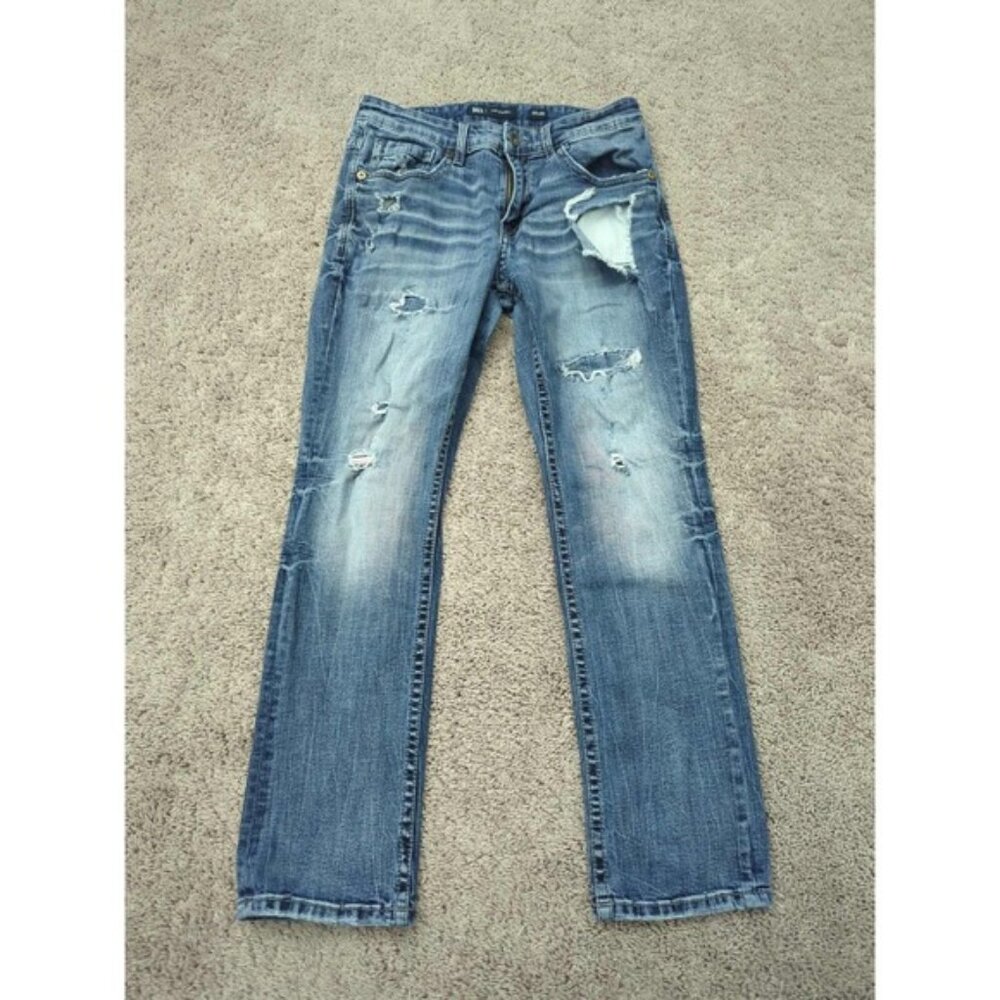 BKE Jeans Womens 30 Blue Denim Mid‎ Rise Jake Straight Stretch Distressed